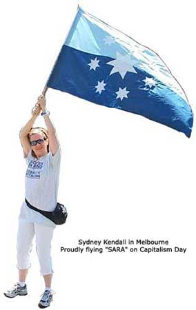 Sydney Kendall flies the Sara Flag in Melbourne